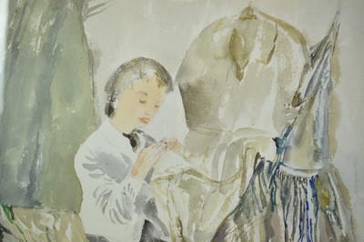 Lot 245 - Robert Sargent Austin (1895-1973) watercolour - The Theatre Seamstress, circa 1955, signed, 41cm x 36cm, in glazed frame