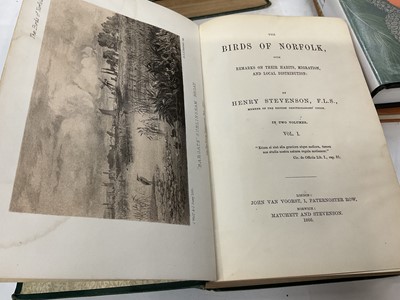 Lot 1774 - Stevenson - The Birds of Norfolk, 3 Vols, John Van Voorst & Matchett, 1866, 5 hand coloured plates after Wolf, 4 tinted lithographs bound in three quarter calf leather, 1866first edition, together...