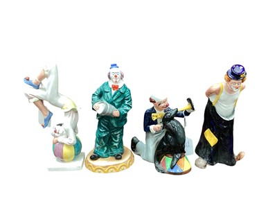 Lot 1074 - Four Royal Doulton Clowns - Tumbling HN3283, Partners HN3119, Will He-Won't He HN3275 and Tip-Toe HN3293