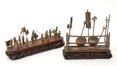 Lot 504 - Two late 19th/early 20th century Chinese export silver models on hardwood stands