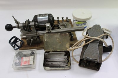 Lot 2422 - Watchmakers' lathe and accessories, marked 'B Tab M Co 1778/1657'