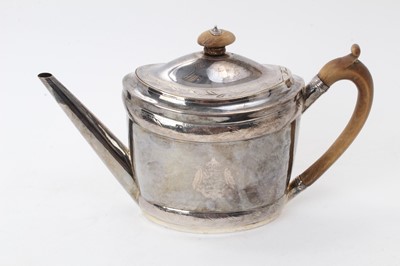 Lot 510 - George III silver teapot of oval form, with bright cut foliate decoration