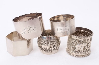 Lot 511 - Three late 19th/early 20th silver napkin rings (various dates and makers), and two others