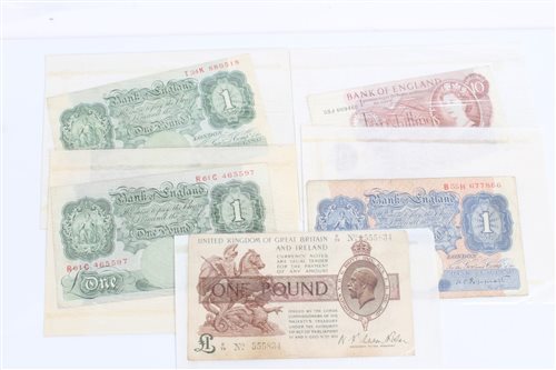 Lot 111 - Banknotes - G.B. - to include Fisher One Pound...