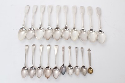 Lot 515 - Group of ten Georgian and later silver fiddle pattern dessert spoons, and other spoons