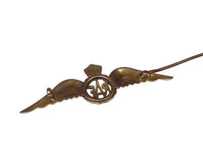 Lot 125 - 9ct gold and enamel RAF wings sweetheart brooch, Edwardian yellow metal opal three leaf clover bar brooch and one other antique yellow metal garnet brooch