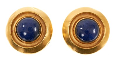 Lot 608 - Pair of 18ct yellow gold  and lapis lazuli/sodalite earrings by Ilias Lalaounis