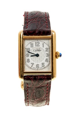 Lot 750 - Cartier Must de Cartier silver gilt tank shape wristwatch