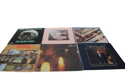 Lot 2206 - Box of LP records including The Beatles, Pink Floyd, Cat Stevens, Melanie, The Who, Rolling Stones, Lindisfarne, Blood Sweat and Tears, Carly Simon and Neil Diamond - most vinyl appears in excellen...