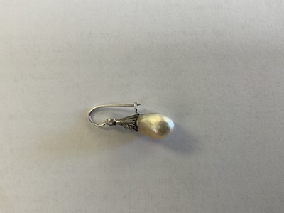 Lot 618 - A single pearl and diamond earring with a pear shape pearl 
(not tested for natural origin)
