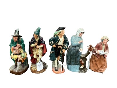 Lot 1094 - Five Royal Doulton figures - The Mask Seller HN2103, The Pied Piper HN2102, Long John Silver HN2204, Teatime HN2255 and Good Friends HN2783