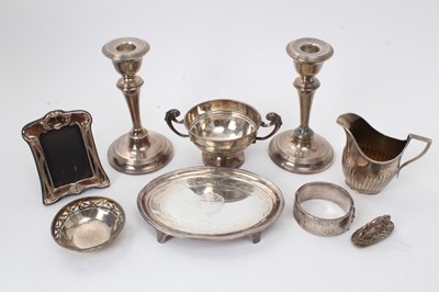 Lot 519 - Selection of miscellaneous silver, including pair candlesticks, small photograph frame, etc