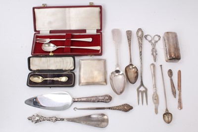 Lot 520 - Selection of miscellaneous silver, including a cigarette case, pair sugar nips, etc