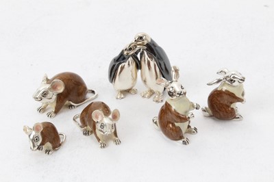 Lot 572 - Six silver and enamel miniature animals