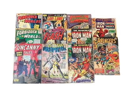 Lot 1674 - Eleven Comics to include Marvel, DC Comics and others. 1971 The Avengers #88 (1st appearance of Psyklop),1967 Tales of Suspense featuring Iron Man and Captain America #95, The Invincible Iron Man #...