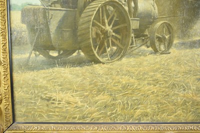 Lot 1171 - Edward Constable Alston (1866-1939) oil on canvas - Threshing Corn, artists labels verso, 59cm x 78cm, gilt frame