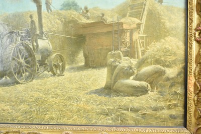 Lot 1171 - Edward Constable Alston (1866-1939) oil on canvas - Threshing Corn, artists labels verso, 59cm x 78cm, gilt frame