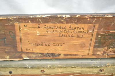 Lot 1171 - Edward Constable Alston (1866-1939) oil on canvas - Threshing Corn, artists labels verso, 59cm x 78cm, gilt frame