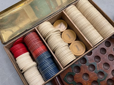 Lot 2446 - Collection of gaming counters, solitaire board and boxes