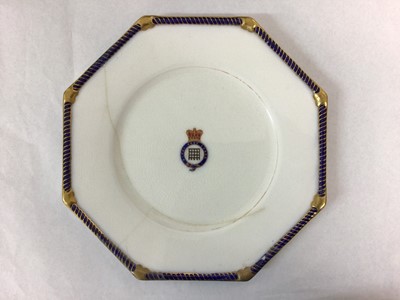 Lot 77 - Rare Victorian Honourable Corps of Gentleman at Arms mess plate by Royal Worcester retailed by T.Goode & Co, of octagonal form with central painted crowned garter ' Royal Body Guard' and portcullis...