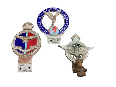 Lot 745 - Scarce Royal Air Force (RAF) chromium plated and enamel car badge by J.R. Gaunt, London. Together with a Royal Air Forces Association car badge and a Civil Service Motoring Association car badge (3...