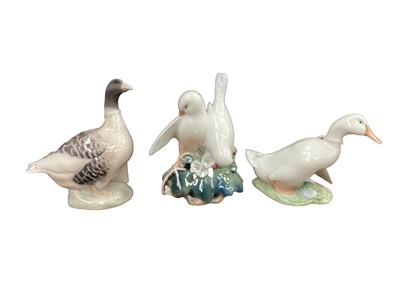 Lot 1108 - Three Royal Copenhagen models - Goose 1088, Lovebirds 402 and Duck 1192