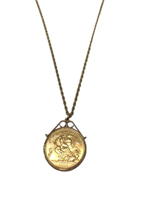 Lot 54 - Elizabeth II gold full sovereign, 1981,  in 9ct gold pendant mount on 9ct gold chain