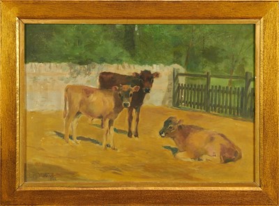 Lot 1185 - John Ley Pethybridge (b.1865) pair of oils on canvas - Farmyard scenes, signed and dated 1892, 34cm x 49cm, in gilt frames