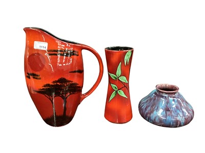 Lot 1114 - Poole African Sky jug, together with a Poole vase and another squat vase (3)