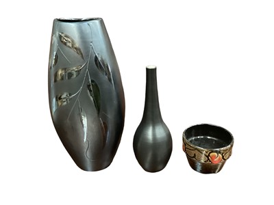 Lot 1116 - Poole Manhattan vase, together with another black vase and a pot (3)