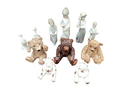 Lot 1136 - Three Beswick Teddy bears - William, Henry and Edward, together with two Country Roses bears, Lladro, Nao and other similar figures and animals