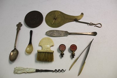 Lot 2444 - Objets vertu, including a bone brush, letter scales, bronze medal, etc