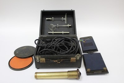 Lot 555 - Heliograph mirror, a brass kaleidoscope, a Corona periscope and an electro-massage machine