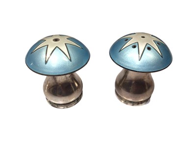 Lot 158 - Pair of Danish silver and enamel novelty salt and pepper casters in the form of toadstools