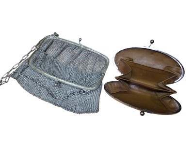 Lot 159 - 1920s silver mesh purse and one other oval silver purse with leather lined interior