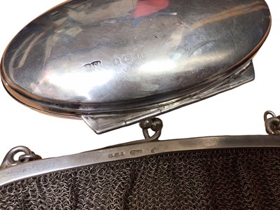 Lot 159 - 1920s silver mesh purse and one other oval silver purse with leather lined interior