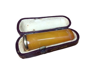 Lot 162 - Selection of silver smoking related items and an amber cheroot in an Asprey London leather case