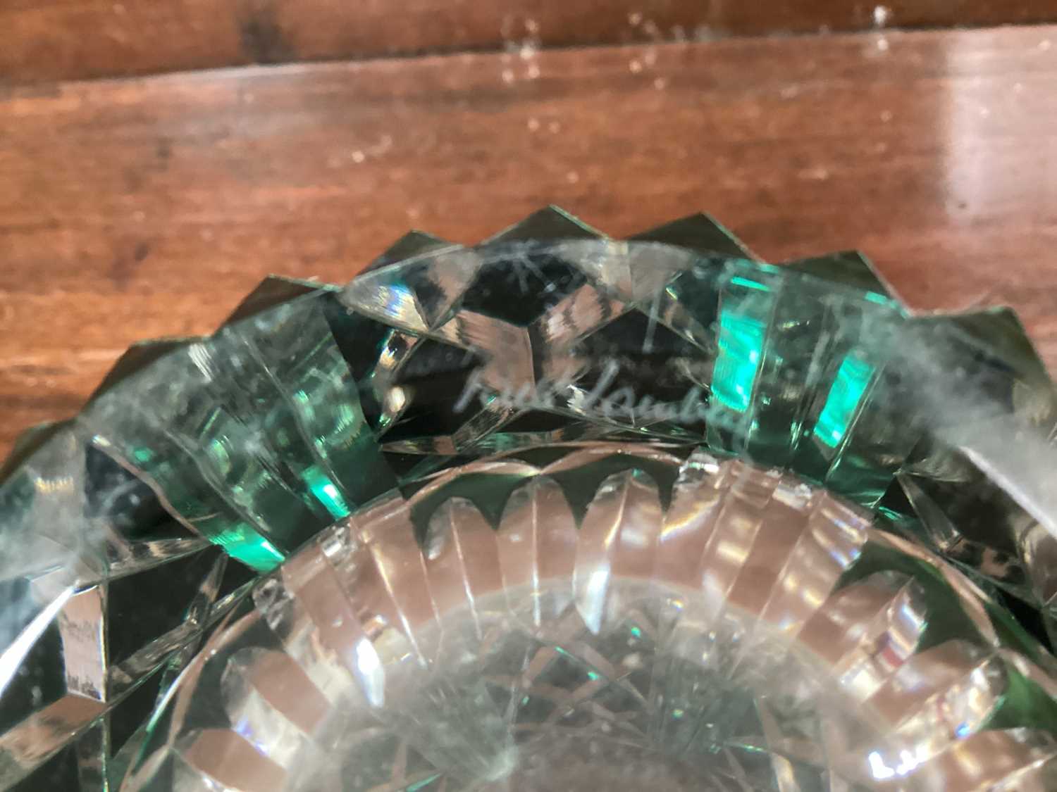 Lot 1168 Val St Lambert green cut glass vase, signed