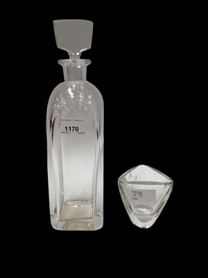 Lot 1170 - Orrefors decanter and stopper, signed, together with a small glass vase (2)