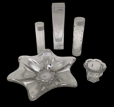 Lot 1172 - Three Baccarat glass vases, together with a small vase and a star shaped dish (5)