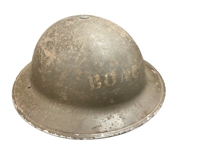 Lot 784 - Second World War British MK II steel helmet with label for BOAC, with liner and chinstrap, dated 1939 and inscribed H. Monk.