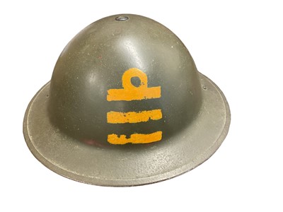 Lot 786 - Second World War British MK II steel helmet with Royal Navy Commander rank insignia, with liner and chinstrap, dated 1940.