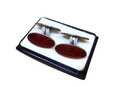Lot 172 - Pair of David Andersen Norwegian silver gilt and red guilloché enamel cufflinks in original box