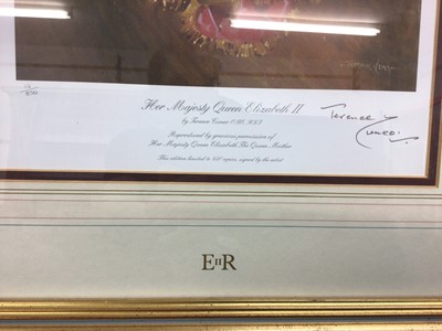 Lot 86 - After Terence Cuneo, fine signed limited edition print of H.M. Queen Elizabeth II seated on a throne at her Coronation, ( originaly an illustration for the Illustrated London News Coronation editio...