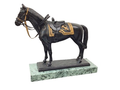 Lot 87 - After James Osborne, limited edition cold painted metal model of H.M. Queen Elizabeth II's prized horse ' Burmese', on marble plinth, signed and numbered 363/5000. 17.5 cm high. The original life s...