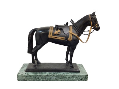 Lot 87 - After James Osborne, limited edition cold painted metal model of H.M. Queen Elizabeth II's prized horse ' Burmese', on marble plinth, signed and numbered 363/5000. 17.5 cm high. The original life s...