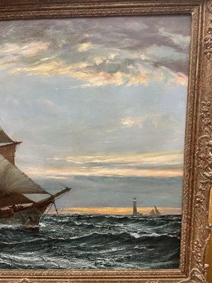 Lot 1167 - *Montague Dawson (1895-1973) Oil on canvas ’Dawn at Wolf Rock’ signed lower left