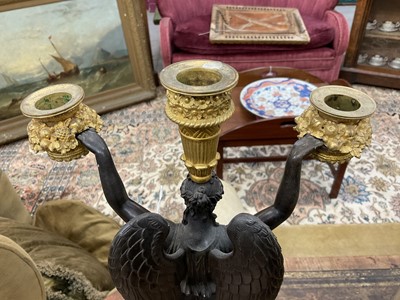 Lot 901 - Pair of fine quality early 19th century gilt bronze and patinated bronze figural candelabra