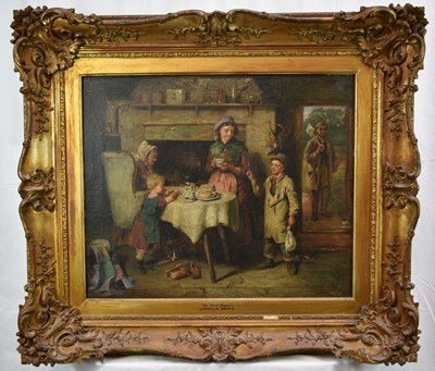 Lot 1249 - James Wells Smith (act.1870-1875) oil on canvas - 'His First Wages', 51cm x 61cm, in orignal gilt frame