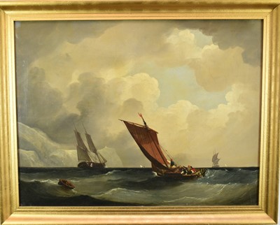 Lot 1270 - 19th century oil on canvas - Shipping off the Coast, 70cm x 90cm, in gilt frame